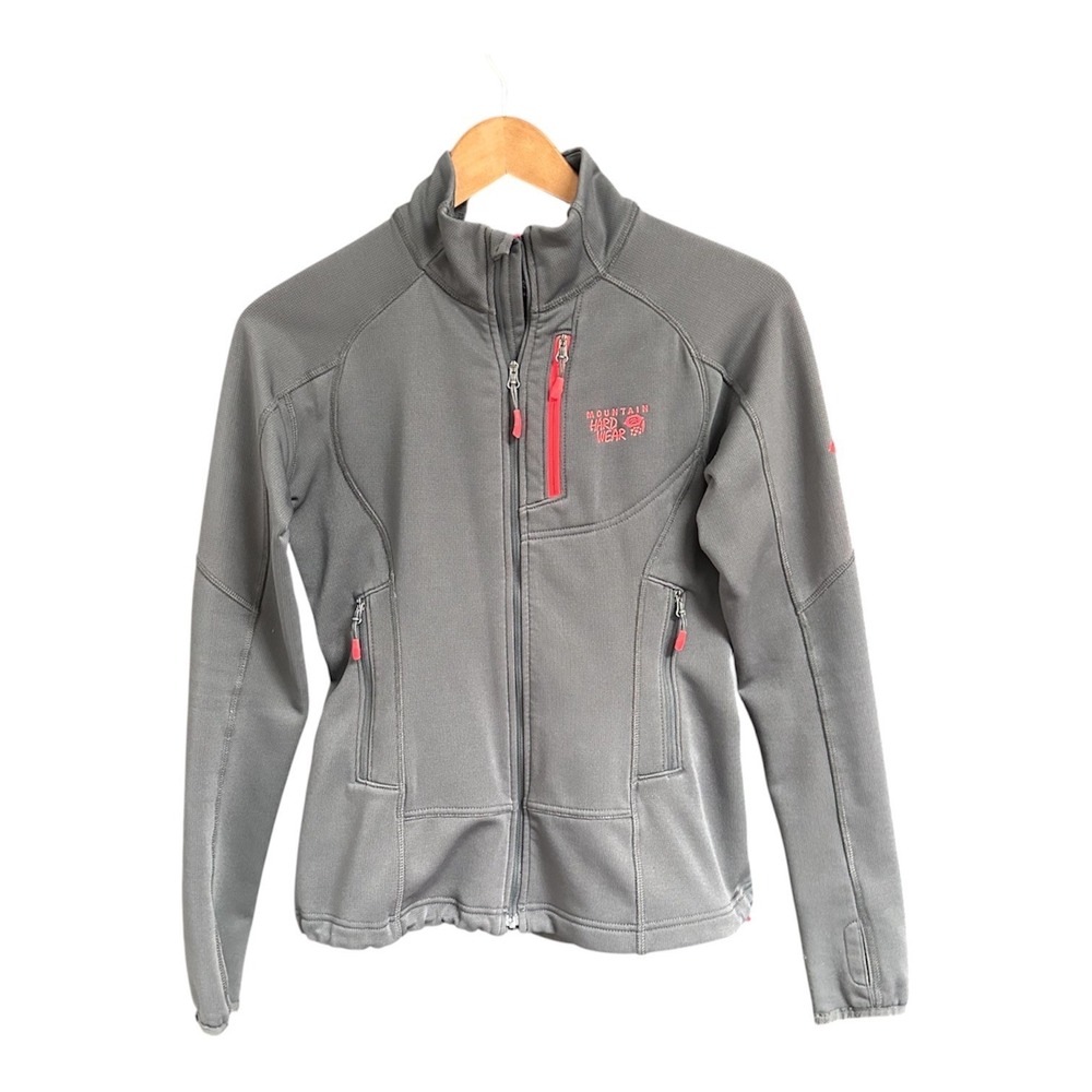 Mountain Hardwear Womens XS Gray‎ Full Zip Fleece Jacket Thumbholes Mock Neck